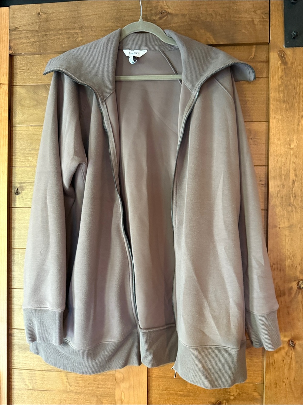 SPANX women's Zip-Up Shirt Jacket in Taupe